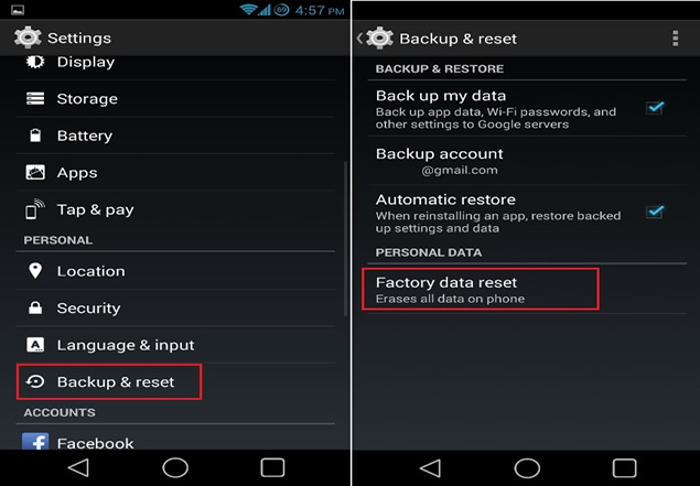 How to reset Android to factory settings